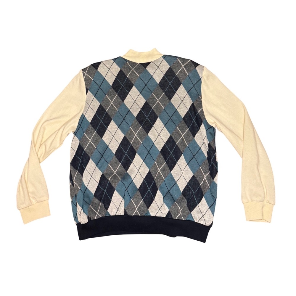 Vintage Alfred Dunner Argyle Cardigan Sweater Top Cream Blue Gray Knit‎ Large L - Picture 3 of 4